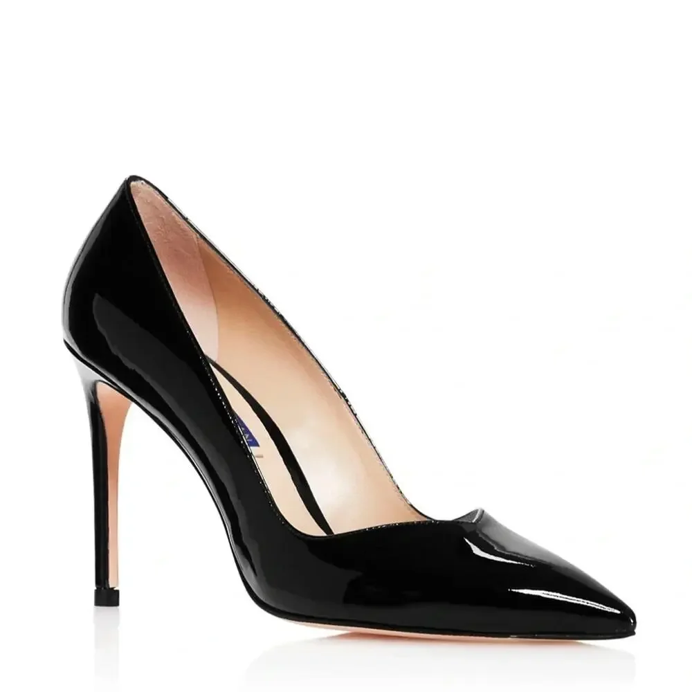 Stuart Weitzman Anny 70 women's shoes Patten Leather heels Black , 9 M